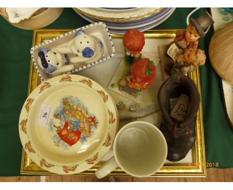 Wedgwood Peter Rabbit children's plate and a Royal Doulton Bunnykins children's plate, 2 Goebel miniature children caricature