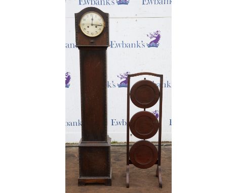 An English 1930s oak grandmother clock, with a twin train movement, 6.5 in dial, H 136cm, together with an Edwardian folding 