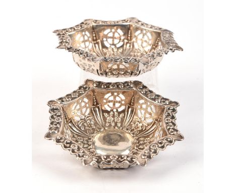 Pair of pierced silver bon bon dishes. Birmingham 1899.Condition Report:  The condition is good, central button on one of the