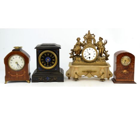 A Victorian black slate cased mantel clock by Chas Frodsham, London, height 21.5cm, a Louis XVl style gilt spelter and alabas