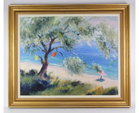 Anne Durham (1925-2001), View of a Beach, oleograph, 57 x 69cm. Framed