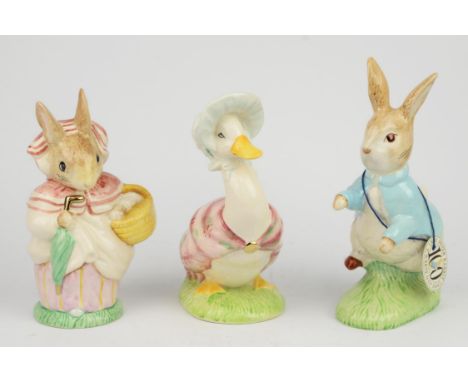 Royal Albert, eight Beatrix potter figures, in boxes, to include Mrs rabbit, the tailor of Gloucester, together with a Beswic