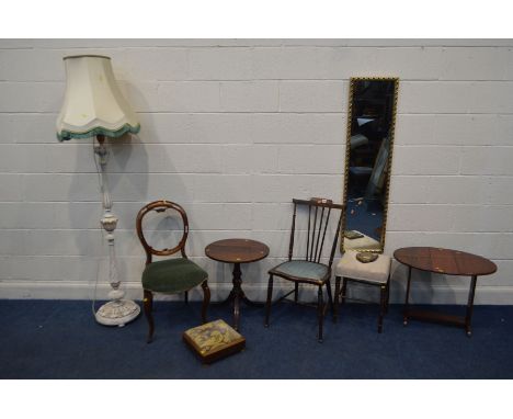 A COLLECTION OF VARIOUS OCCASIONAL FURNITURE, to include a Victorian balloon back chair, spindle back chair, painted Continen