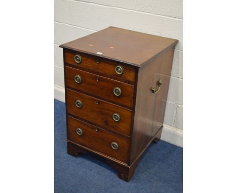 A GEORGIAN AND LATER CHEST OF FOUR LONG GRADUATED DRAWERS, with brass circular drop handles, later brass twin drop handles, o
