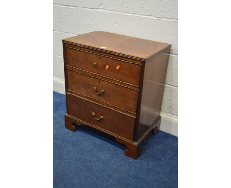 A SMALL GEORGIAN STYLE MAHOGANY CHEST OF THREE DRAWERS, on bracket feet, width 60cm x depth 40cm x height 69cmCondition: ther