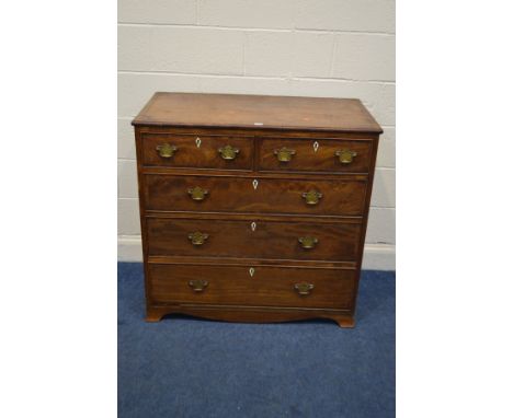 A GEORGIAN MAHOGANY, ROSEWOOD CROSSBANDED AND STRUNG CHEST OF TWO SHORT OVER THREE LONG DRAWERS, diamond ivory escutcheons, b