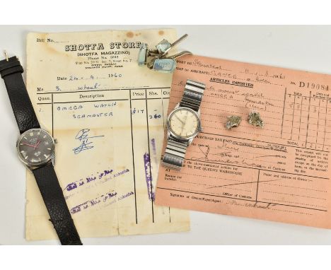 A GENTLEMANS OMEGA AND A ROTARY WRISTWATCH, A CUFFLINK SET AND A PAIR OF EARRINGS, the Omega, cream dial, baton markers, dial