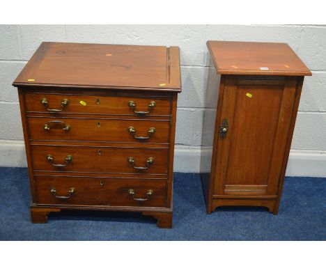 A GEORGIAN WALNUT POT CUPBOARD, together with a Georgian single door cupboard with dummy drawer fronts, on bracket feet (sd) 