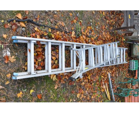A THIRTEEN RUNG ALUMINIUM EXTENSION LADDER 350cm each ladder and a pair of steps
