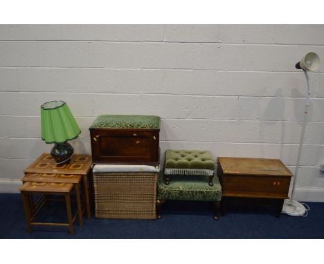 A MID 20TH CENTURY TEAK TILE TOP NEST OF THREE TABLES, together with various other occasional furniture to include two storag