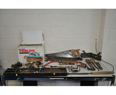 A BLACK AND DECKER PROLINE PL40 CIRCULAR SAW (PAT pass and working) and a quantity of vintage carpentry tools including a Rec