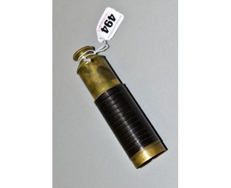A MID 19TH CENTURY BRASS AND BALEEN BOUND TELESCOPE, the eyepiece drawer marked 'R Field &amp; Son, New Street, Birmingham', 