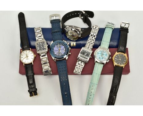 A COLLECTION OF WATCHES TO INCLUDE, a gold Tissot Seastar Seven watch, silvered dial, baton hour markings, mechanical hand wo