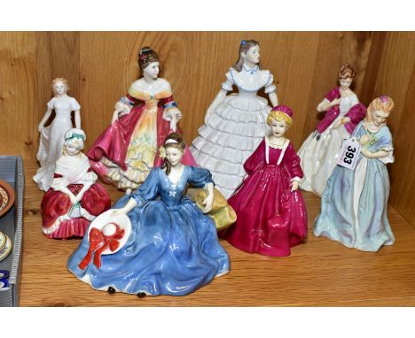 EIGHT ROYAL DOULTON, ROYAL WORCESTER AND COALPORT LADIES, the Royal Doulton comprising 'Elyse, HN 2429, 'Peggy' HN 2038, 'Sen