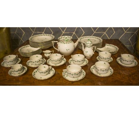 HEREND DINNER SERVICE, Herend 'Persil' porcelain, eight place setting and nine piece with tea service. (99 pieces) (Packaging