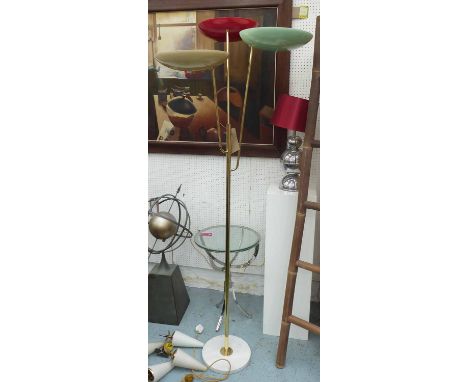 FLOOR LAMP, Italian gilt metal with coloured glass shapes, approx 199cm H.