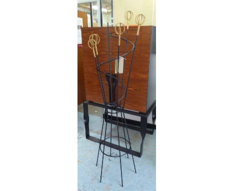 COAT STAND, 1950's French, in black metal with gilded terminals, 176cm. 