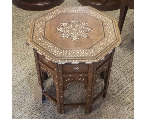 OCCASIONAL TABLE, vintage, Moorish, hardwood and bone inlaid, with octagonal top, 50cm diam. x 50cm H.