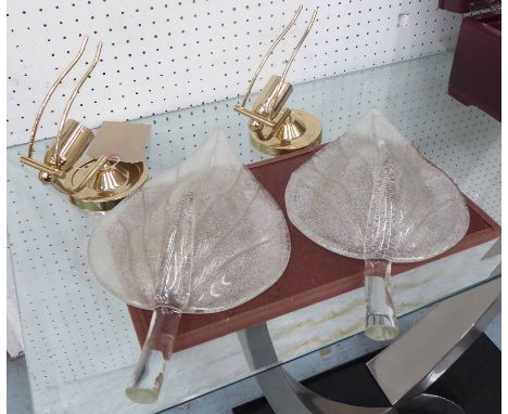 WALL LIGHTS, a pair, Italian vintage Murano leaf design on gilt metal mounts, 38cm H. (2)