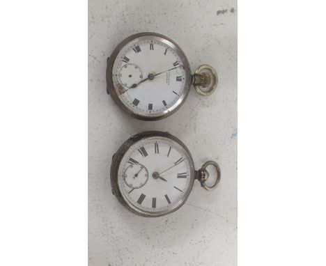 Two early 20th century silver cased open faced pocket watches to include a keyless R Diamond example A/F Location:If there is