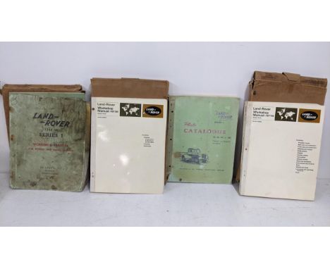 Three mid-20th century Land Rover Workshop Manuals to include a 1948-58 Series 1 Manual, together with an instructions manual