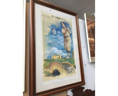 Large framed limited edition golf print "Bobby Jones at St Andrews", signed Taylor/ London, 135/650.