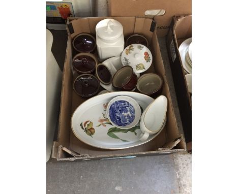 Denby lidded bowls, Evesham items, Royal Winton storage jar, Spode etc 