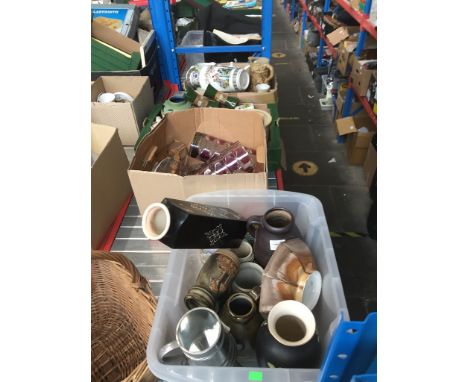 10 boxes of ceramics, glass, pottery, ornaments to include Denby, Italian, Oriental, Royal Worcester, barometer, figures, etc