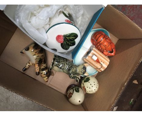 Wemyss Griselda Hill preserve jar &amp; 3 pottery cruet sets including Hummel, cats, Devon Ware.