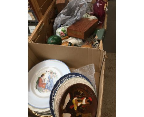 2 boxes of mixed china etc,with  maraccas, barometer tea cardsetc 