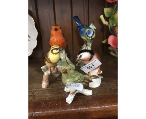 5 Goebel birds including large robin and blue tit 