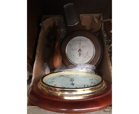 A Smith's vintage barometer with clock and wooden animals 