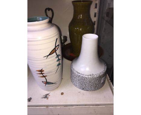 A West German mustard vase, a hand painted vase, a H&amp;Co Heinrich Selb Bavaria German vase and a Poole Aegean plate. 