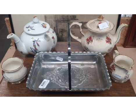 A Royal Worcester Canadian Pacific tea pot (handle brocken/repaired, a three piece Price Kensington tea set etc. 