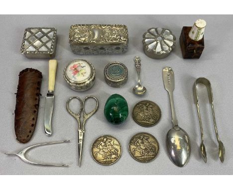 SILVER, WHITE METAL, COIN &amp; OTHER COLLECTABLES GROUP to include a pair of wishbone sugar nips, Birmingham 1935, Maker pos