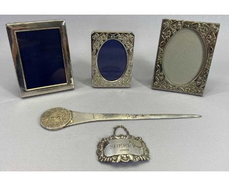 SMALL SILVER, 3 ITEMS and two EPNS photograph frames, the silver includes a modern easel back photograph frame, Sheffield 195