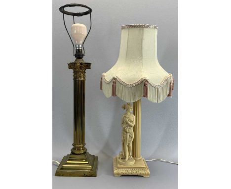 CORINTHIAN BRASS TABLE LAMP - 41cms tall (to the top of the brass) and a similarly styled Ivorex example