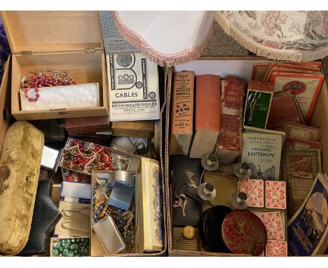 MIXED COLLECTABLES - to include costume jewellery, pearls, Ronson ashtray, playing cards, table lamps, old books, interesting