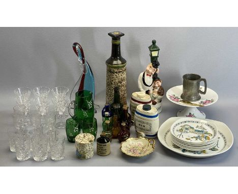 MARY GREGORY TYPE TRIO, two Wade barrels, novelty musical decanter, vintage small glass bottles, ETC