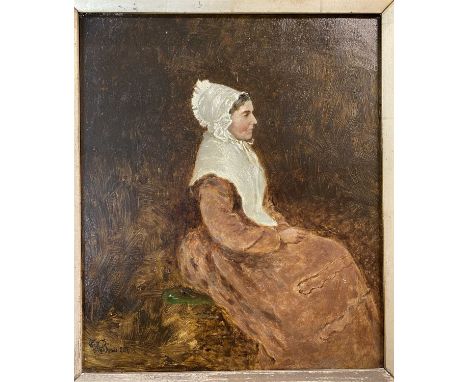 W BARNIT RCA ??? oil on canvas - portrait of a bonneted lady, 34 x 29cms