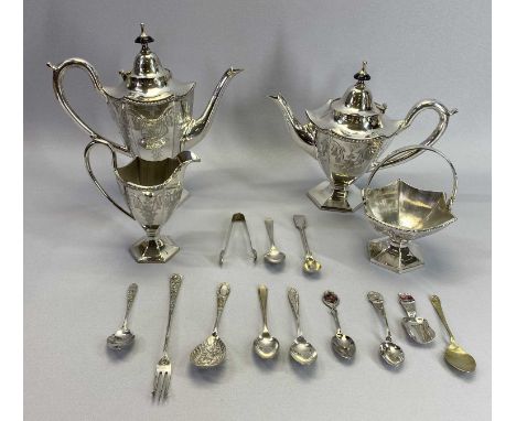 FOUR PIECE NEO CLASSICAL STYLE TEA &amp; COFFEE SERVICE along with one Sheffield silver teaspoon and a quantity of EPNS and o