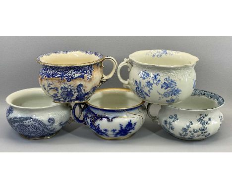 DOULTON BURSLEM CHAMBER POTTY PLANTER POTS (5) - in various blue and white patterns including Boleyn, Buttercup, Devon Spray 