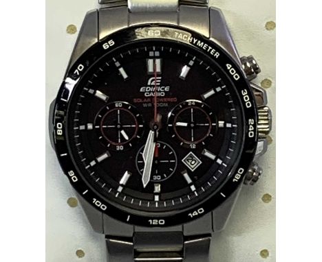 CASIO EDIFICE SOLAR POWERED STAINLESS STEEL BRACELET WRISTWATCH - Model No 5274, in original box with instruction booklet