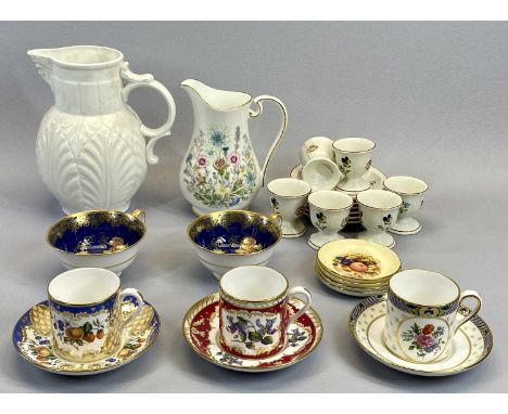 DECORATIVE POTTERY &amp; PORCELAIN - a mixed quantity including a Coalport Caughley mask jug, three coffee cans and saucers f