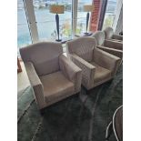 A pair of lounge chairs handmade and designed in Belgium Marie Corner Take a Seat dome back hardwood