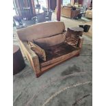 Upholstered two seater sofa handmade and designed in Belgium Marie Corner Take a Seat with scatter