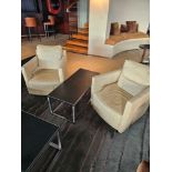 A pair of Missana Spain Triana upholstered lounge chair stainless steel feet a contemporary modern