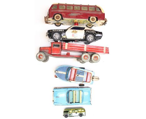 Tinplate: A collection of assorted unboxed tinplate to comprise: Gunthermann post-war single deck bus, red and cream; Haji ca