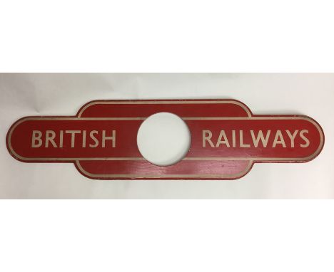 Railwayana: A British Railways, wooden Travel Agents Totem, in original red and cream paintwork. Overall length 116.5cm, widt