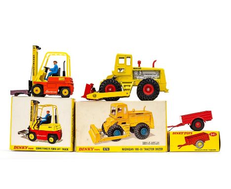 Dinky: A collection of three boxed Dinky Toys vehicles to comprise: Land Rover Trailer, 341; Conveyancer Fork Lift Truck, 404